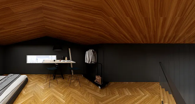 Minimalist Bedroom with Black and Wood Accents