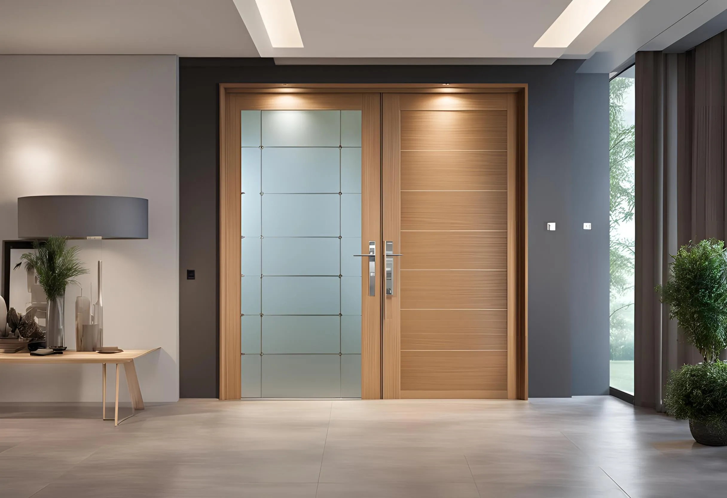 7. Recessed Glass-Embedded Double Doors