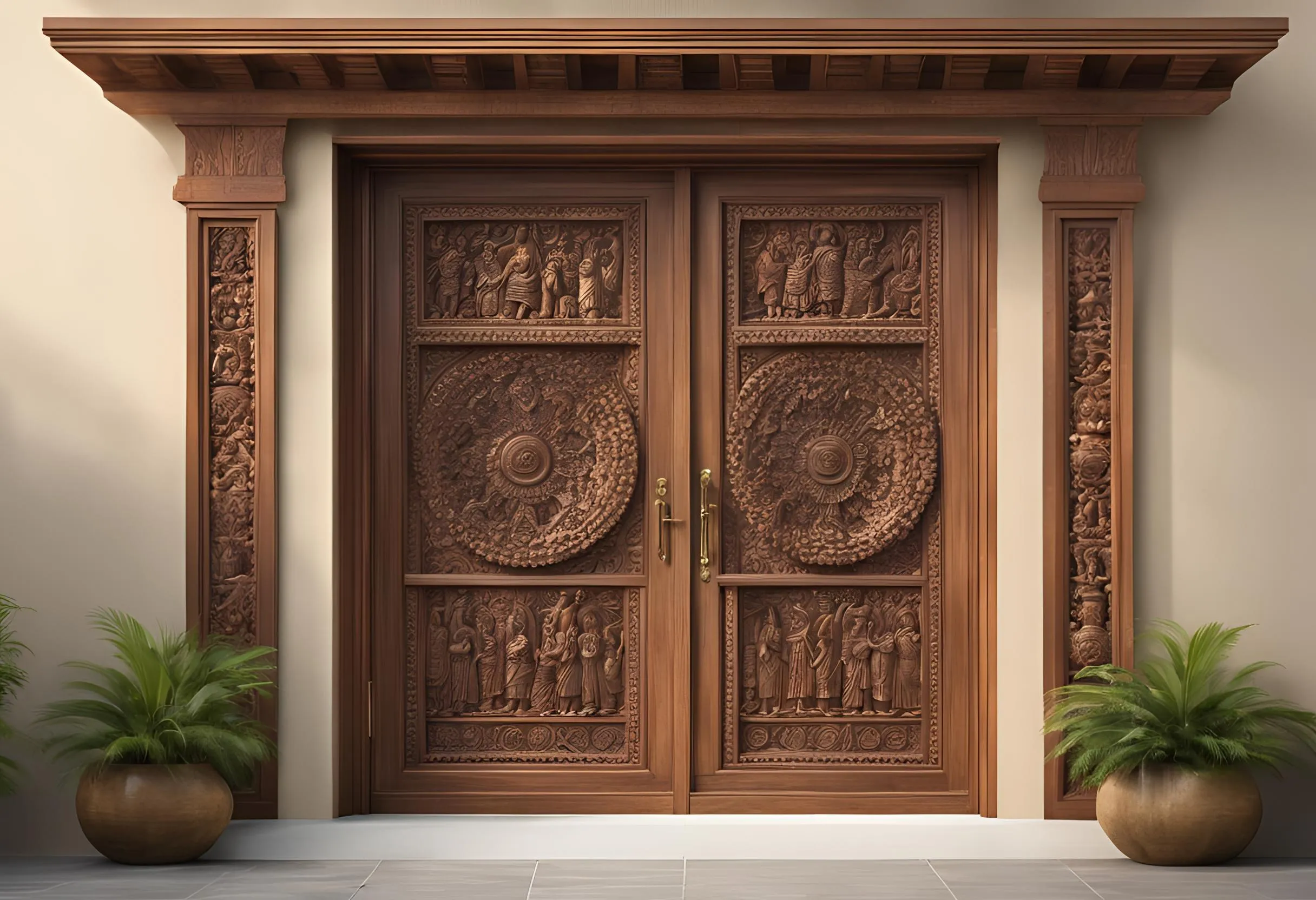 1. Classic Teak Wood Carved Double Doors