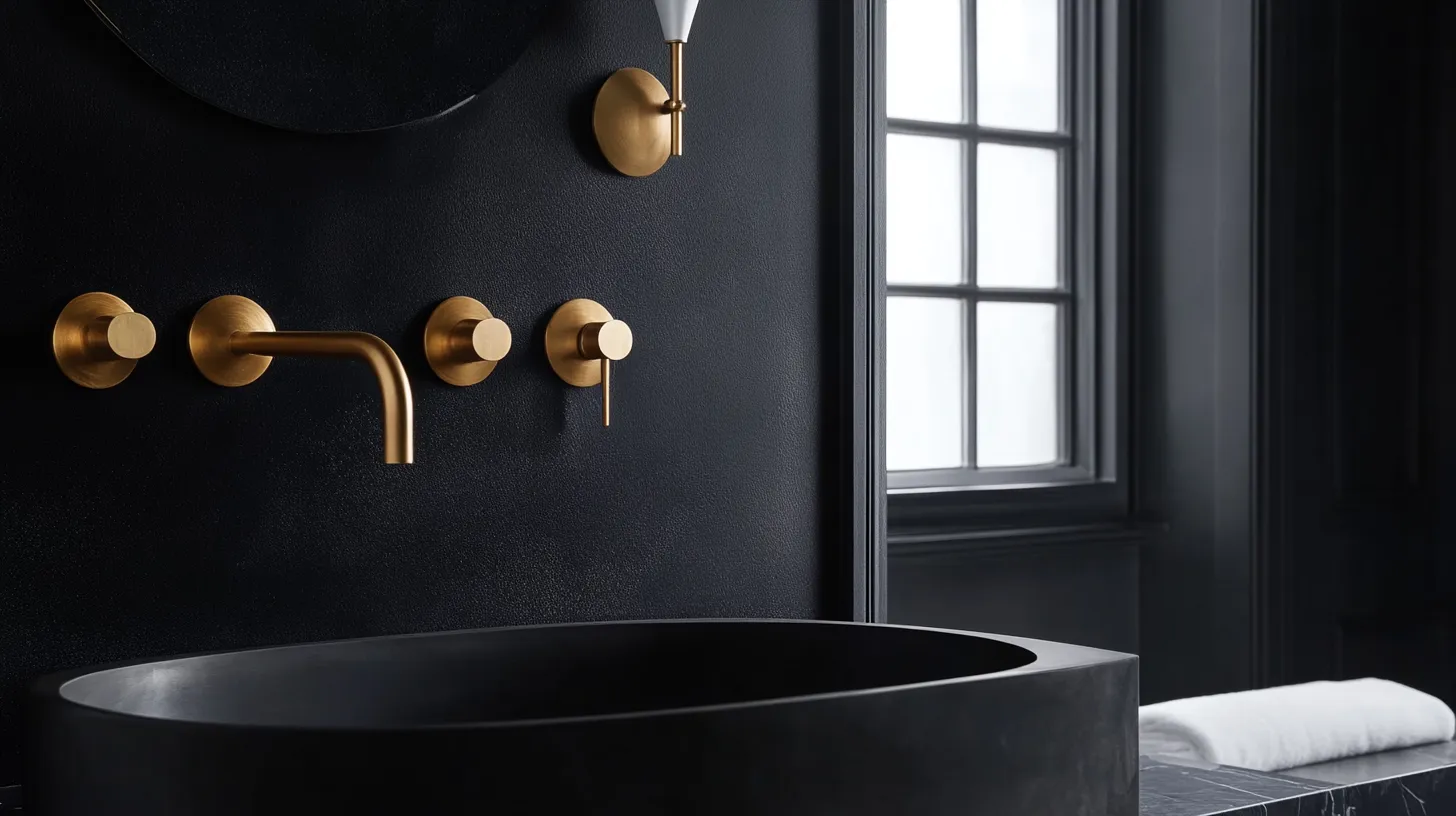 1. Matte Black Walls + Brass Fixtures