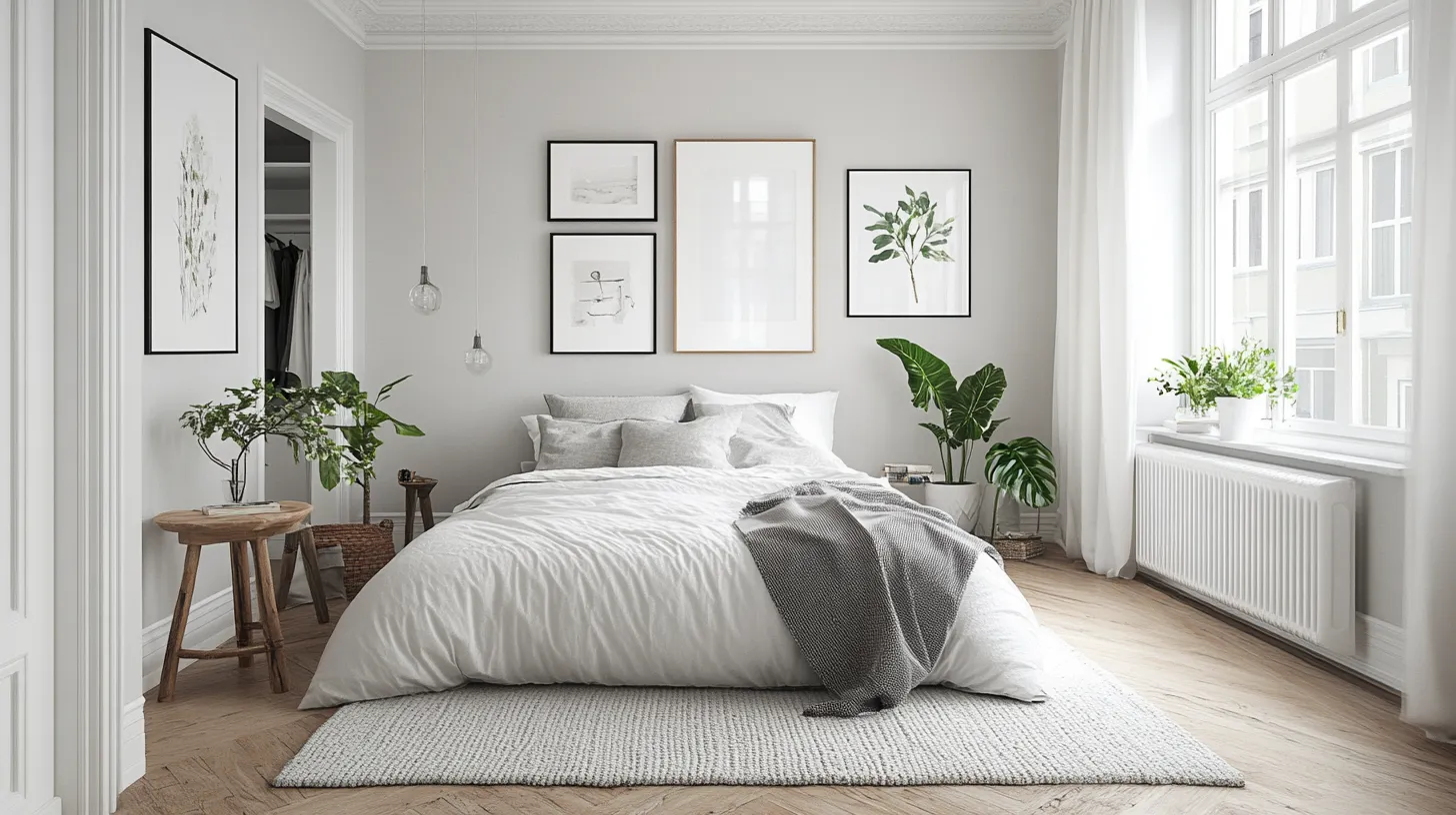 Scandinavian Comfort: Light gray walls, cozy textiles, lots of natural light, and some greenery. Soft, breathable, and perfect for small spaces.