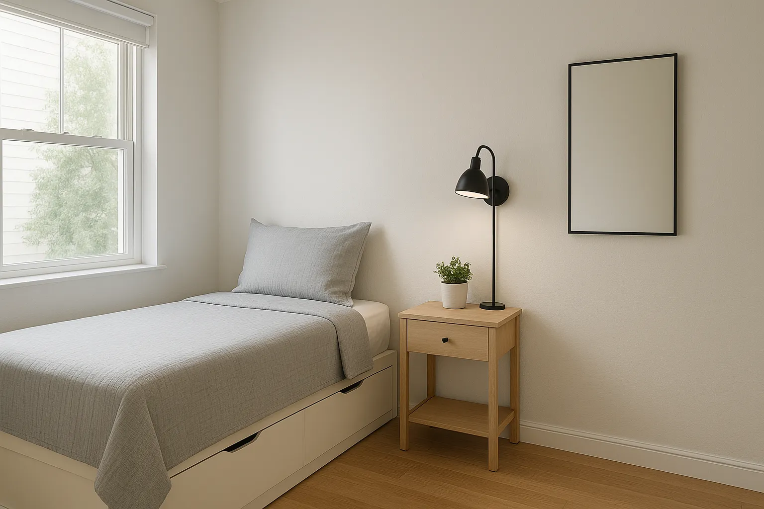 1. Twin Bed Against the Wall