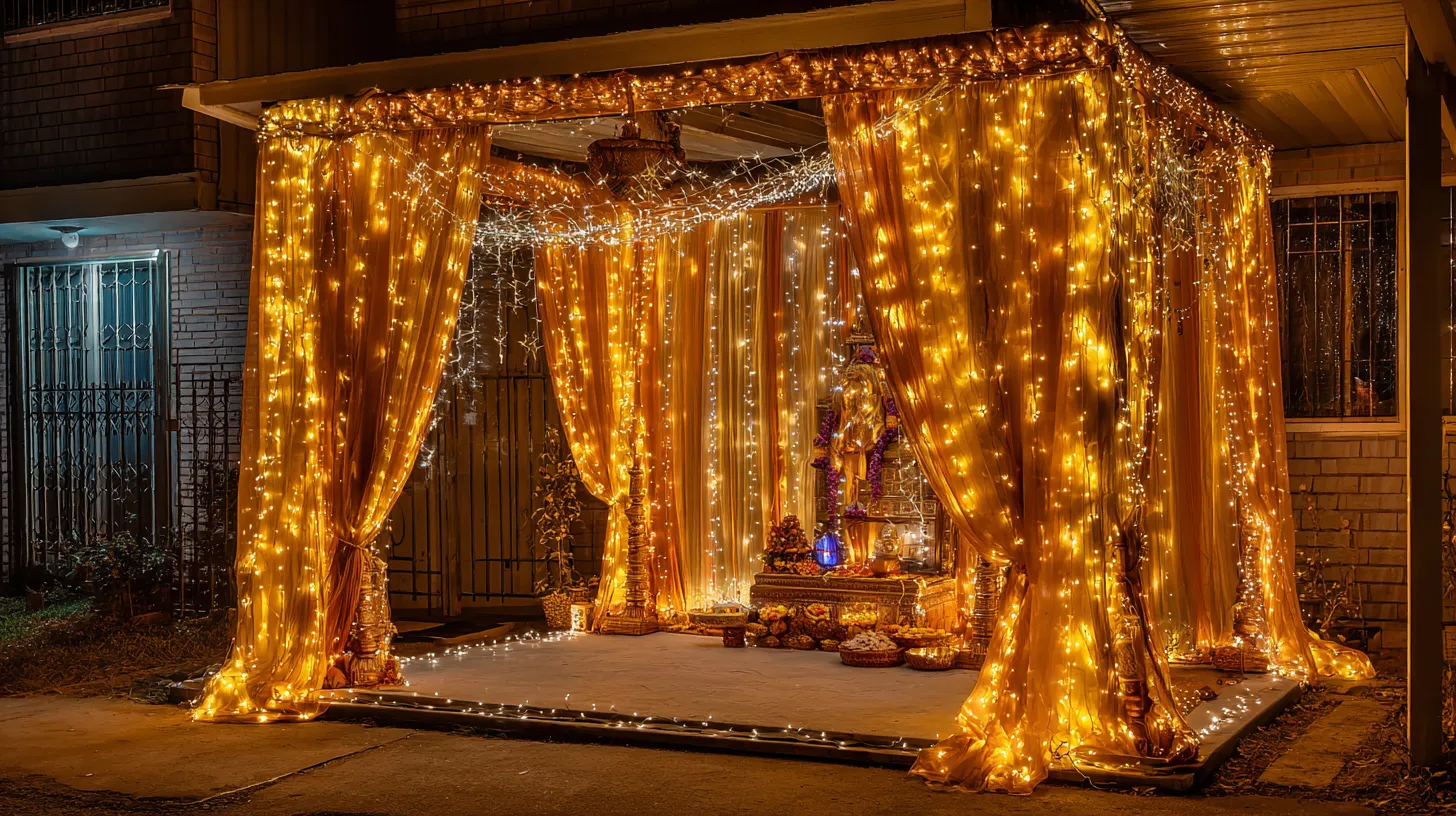 3. LED & Light-Draped Rath (Evening Ready)