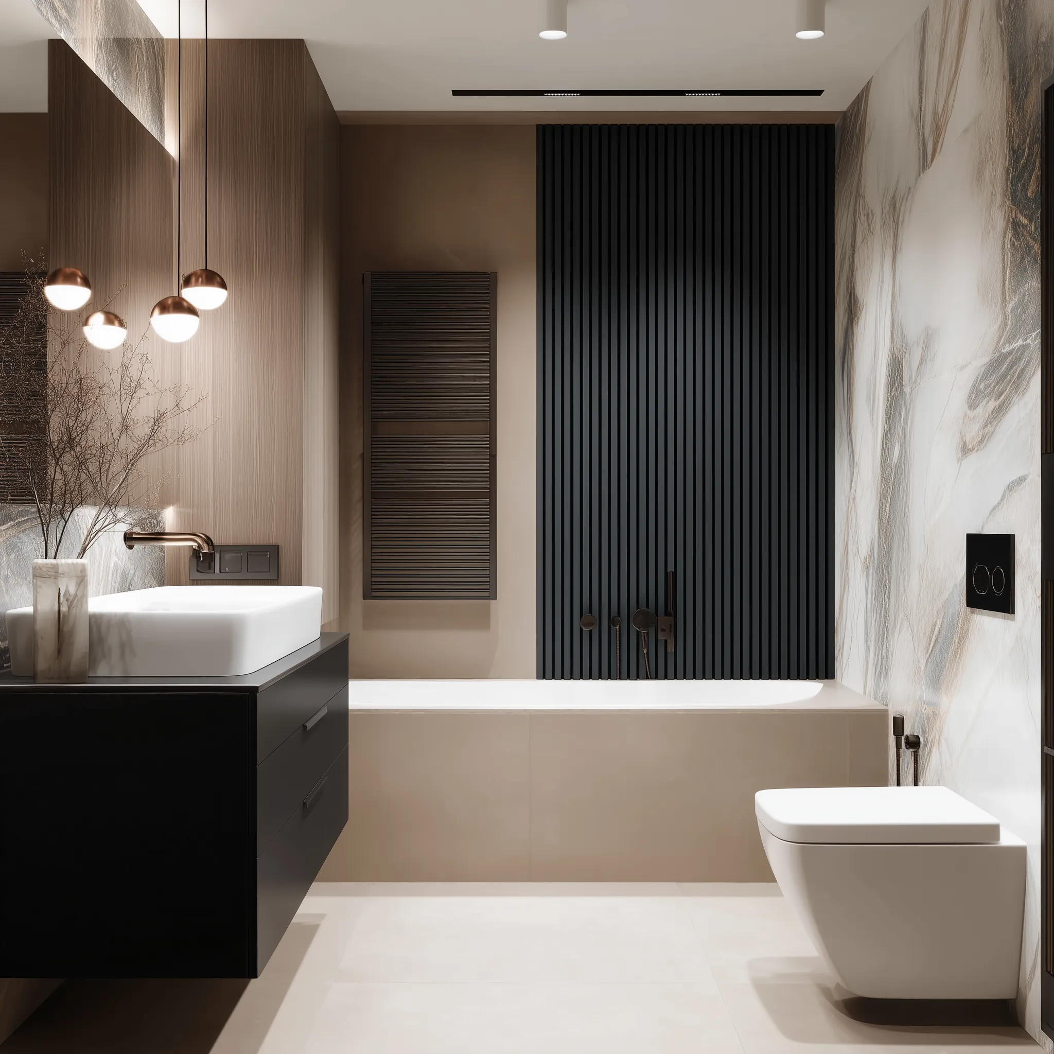 3. Earthy Luxury with Marble and Bronze