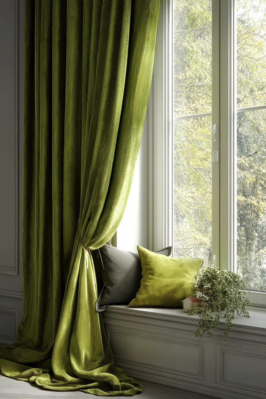 Sage Green or Olive Curtains for Peach Walls