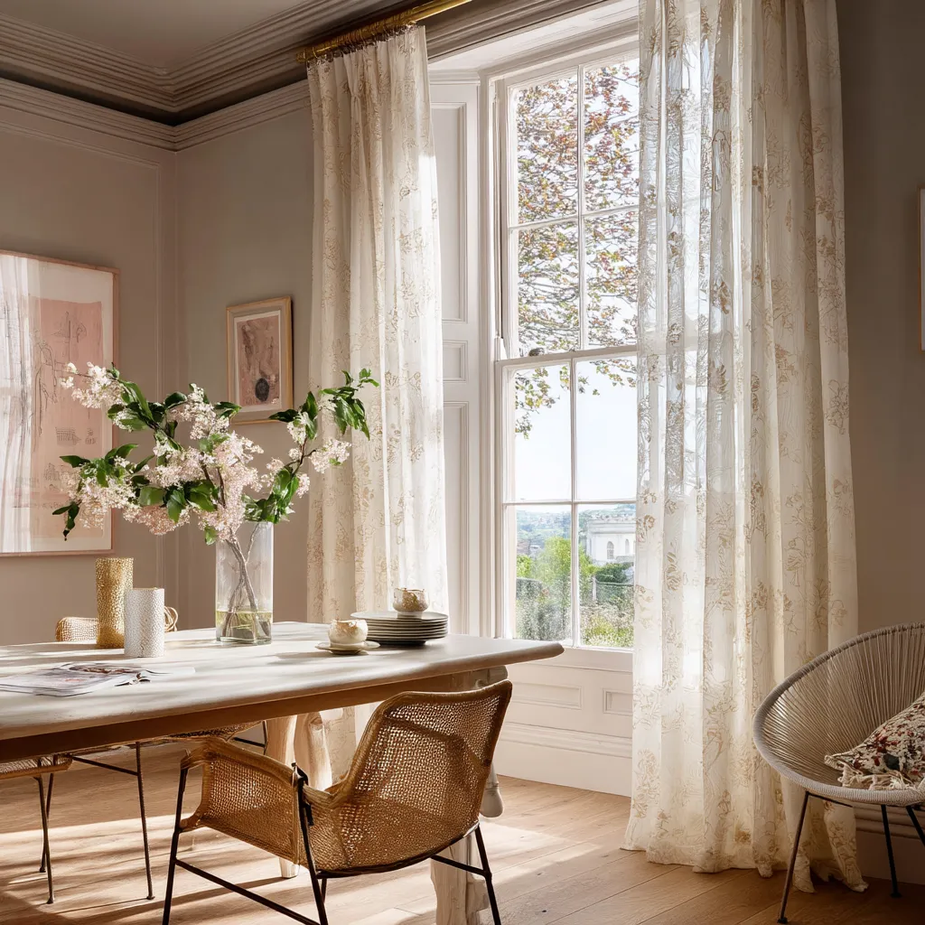 Printed Curtains with Peach Tones