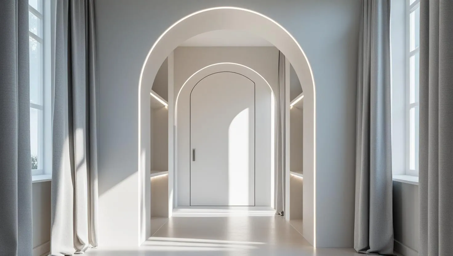 Sleek Minimalist Arch and Monochrome Drapes