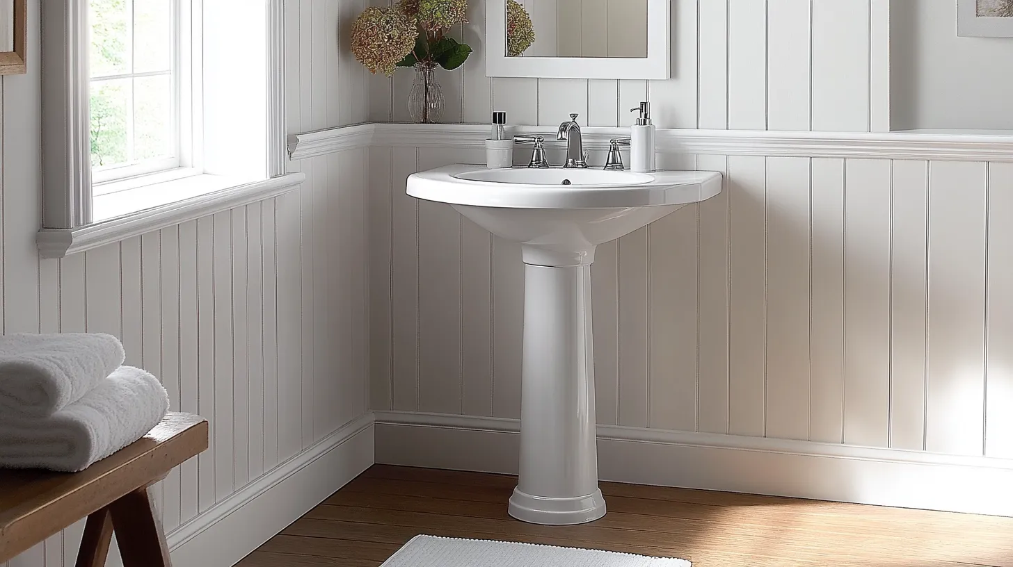 2. Corner Pedestal Sink for Narrow Spaces