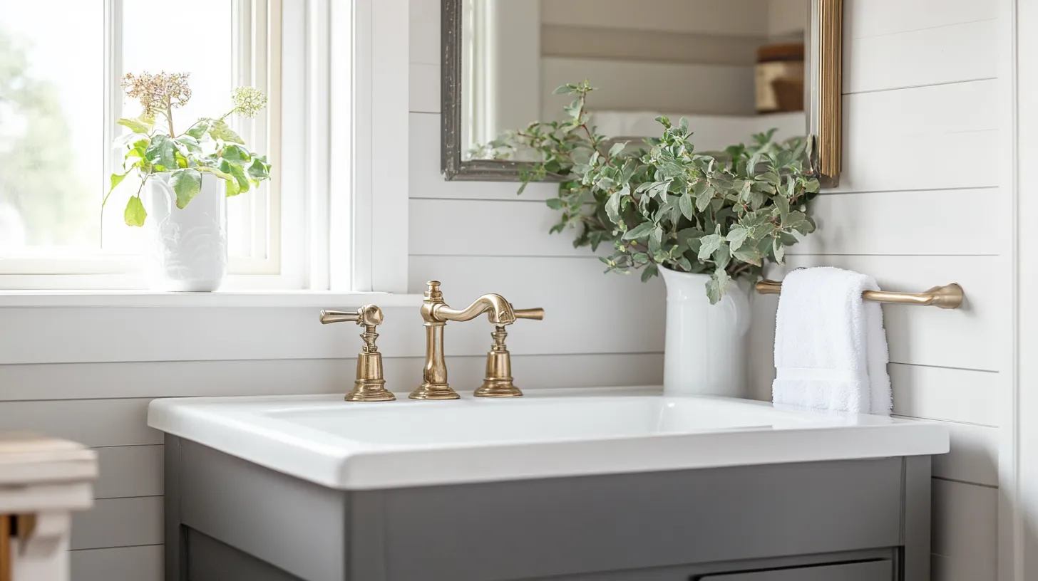 5. Farmhouse Style Sink with Brushed Fixtures