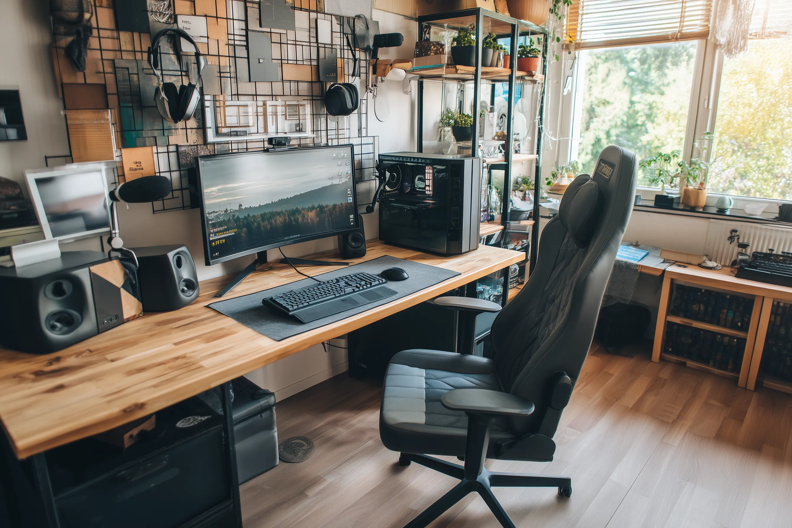 3. Standing Desk + Foldable Seating Setup
