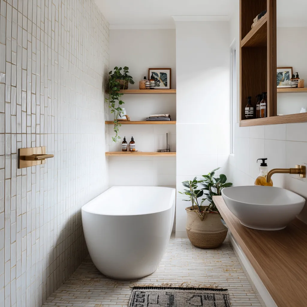 1. Tub-Shower Combo with Storage Wall