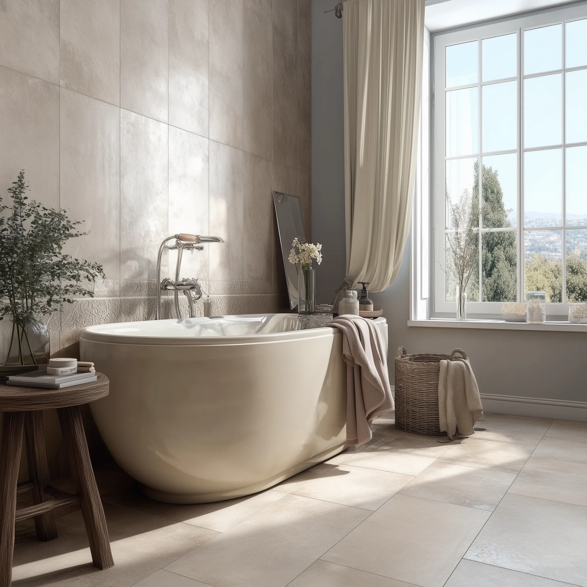 1. Refresh Almond Tubs with Contrasting Walls