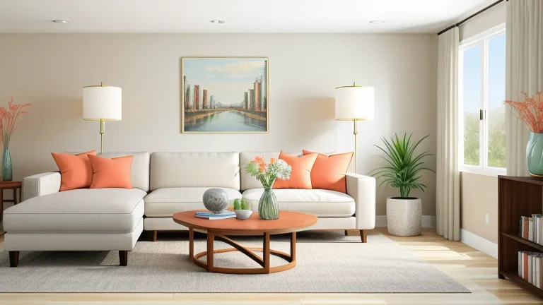 Gray Walls with Coral Art