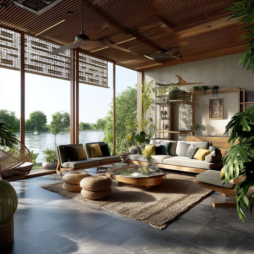 1. Full Bamboo Panel Ceiling for a Resort Feel