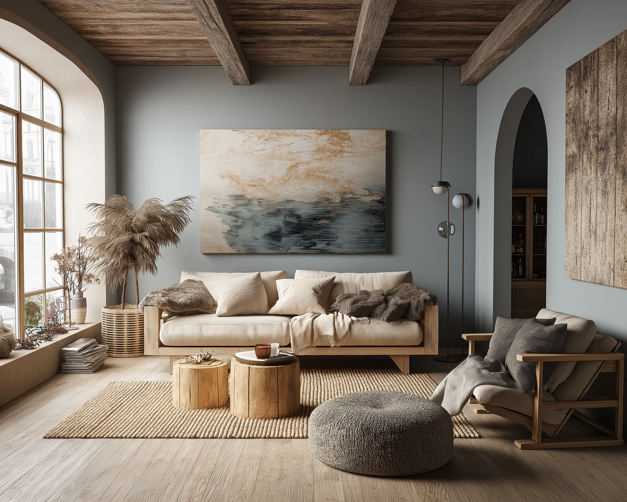 2. Bamboo Ceiling Beams for Subtle Texture