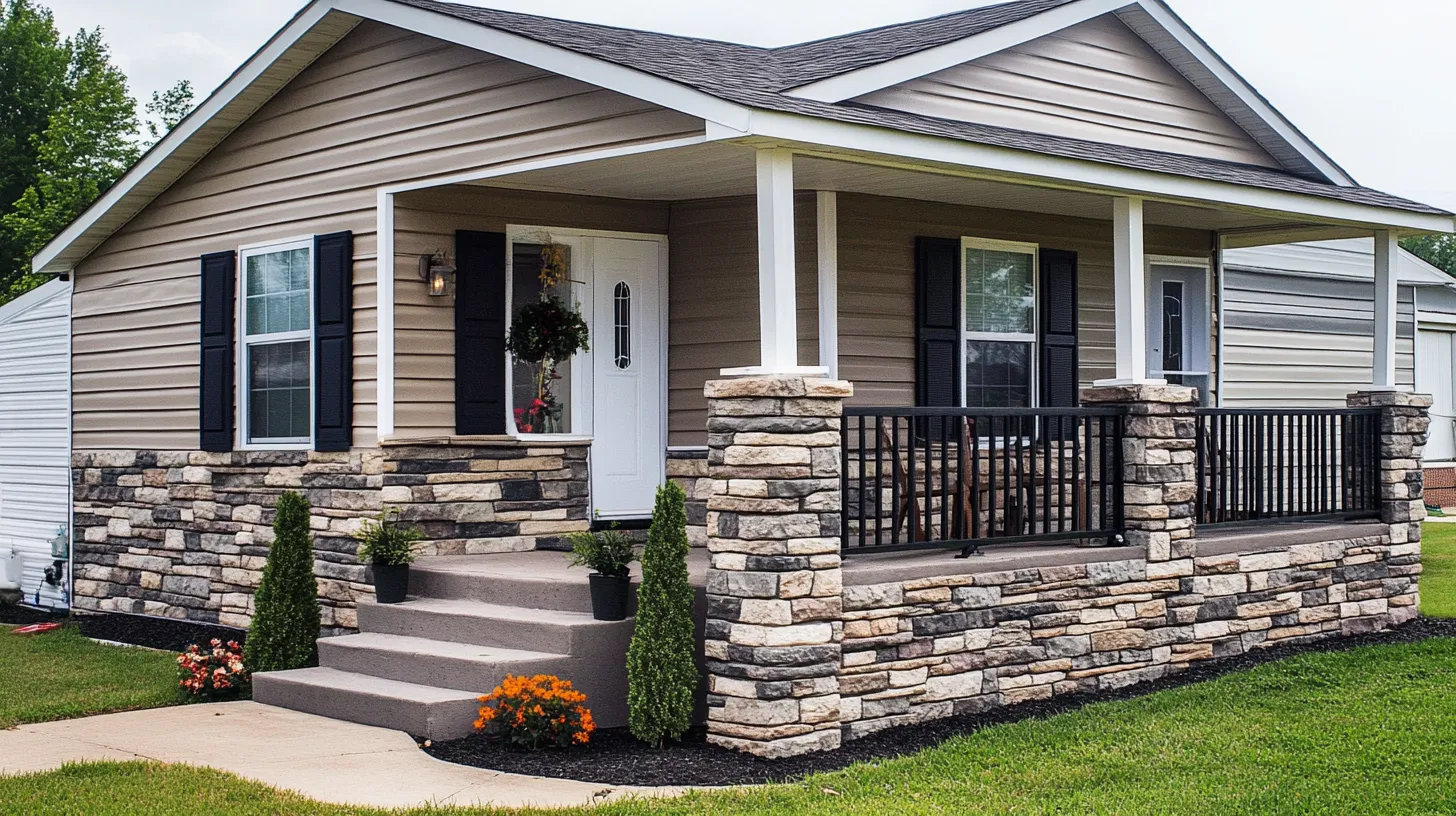 3. Faux Stone Mobile Home Skirting – The Fancy on a Budget Look