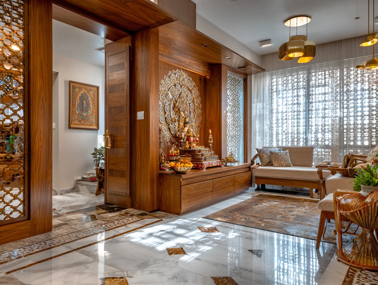 Multi-Purpose Pooja Room Integrated with Living Space: Blending Devotion with Daily Life