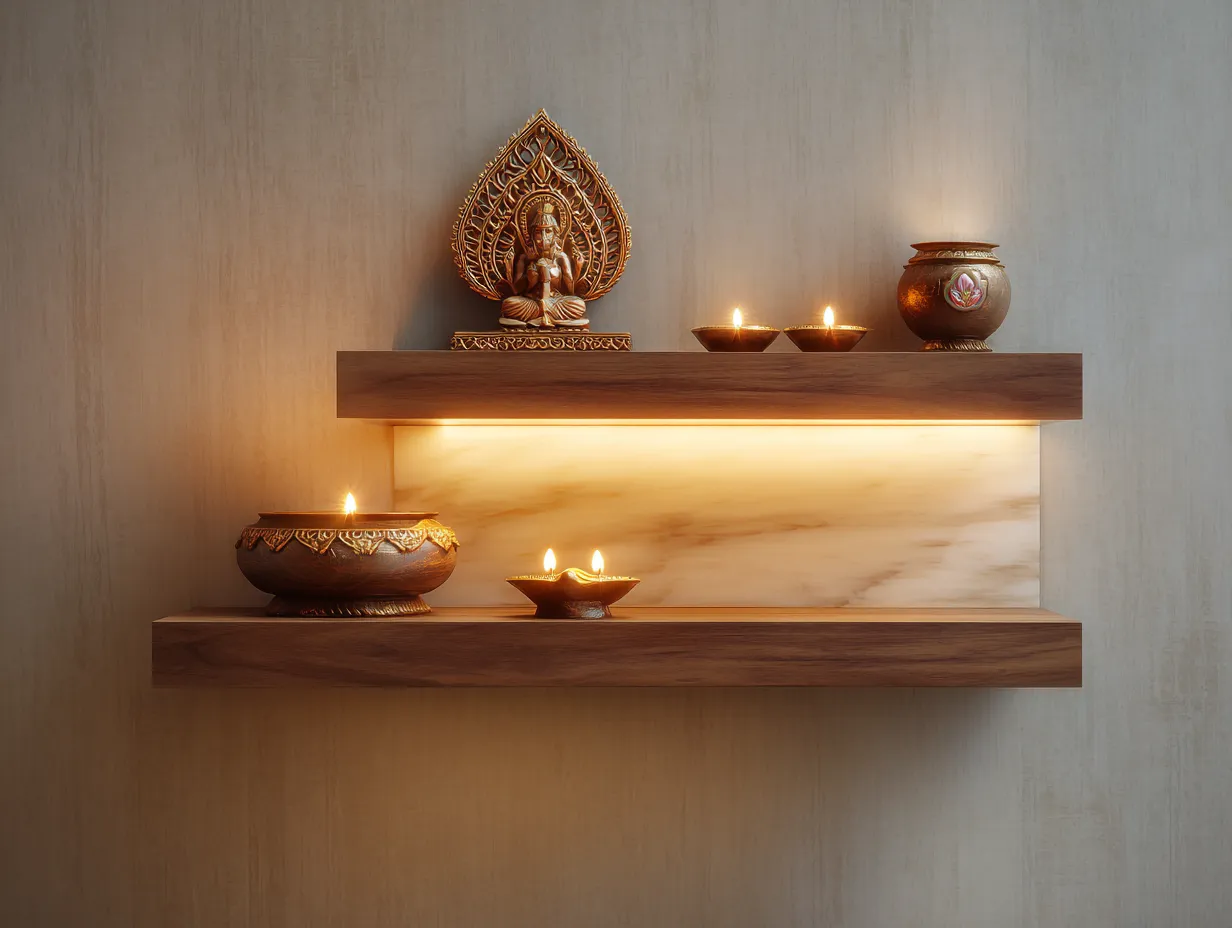 1. Minimalist Floating Shelf Mandir