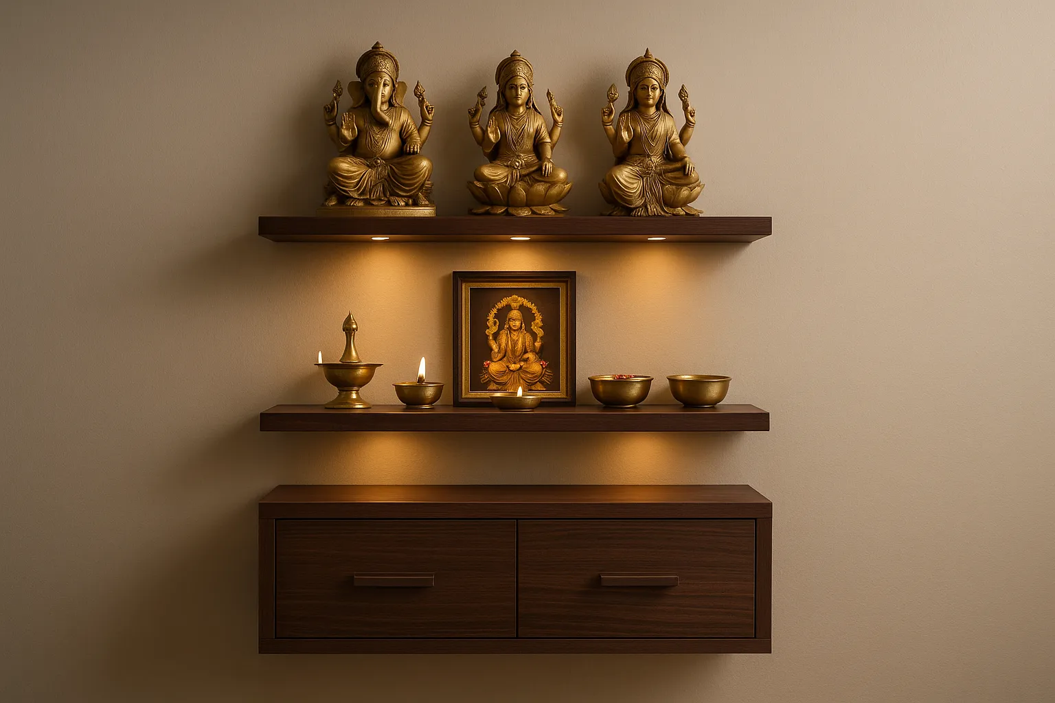 4. Multi-Tiered Wall Mandir