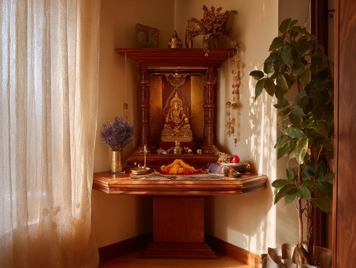 3. Corner Wall-Mounted Mandir