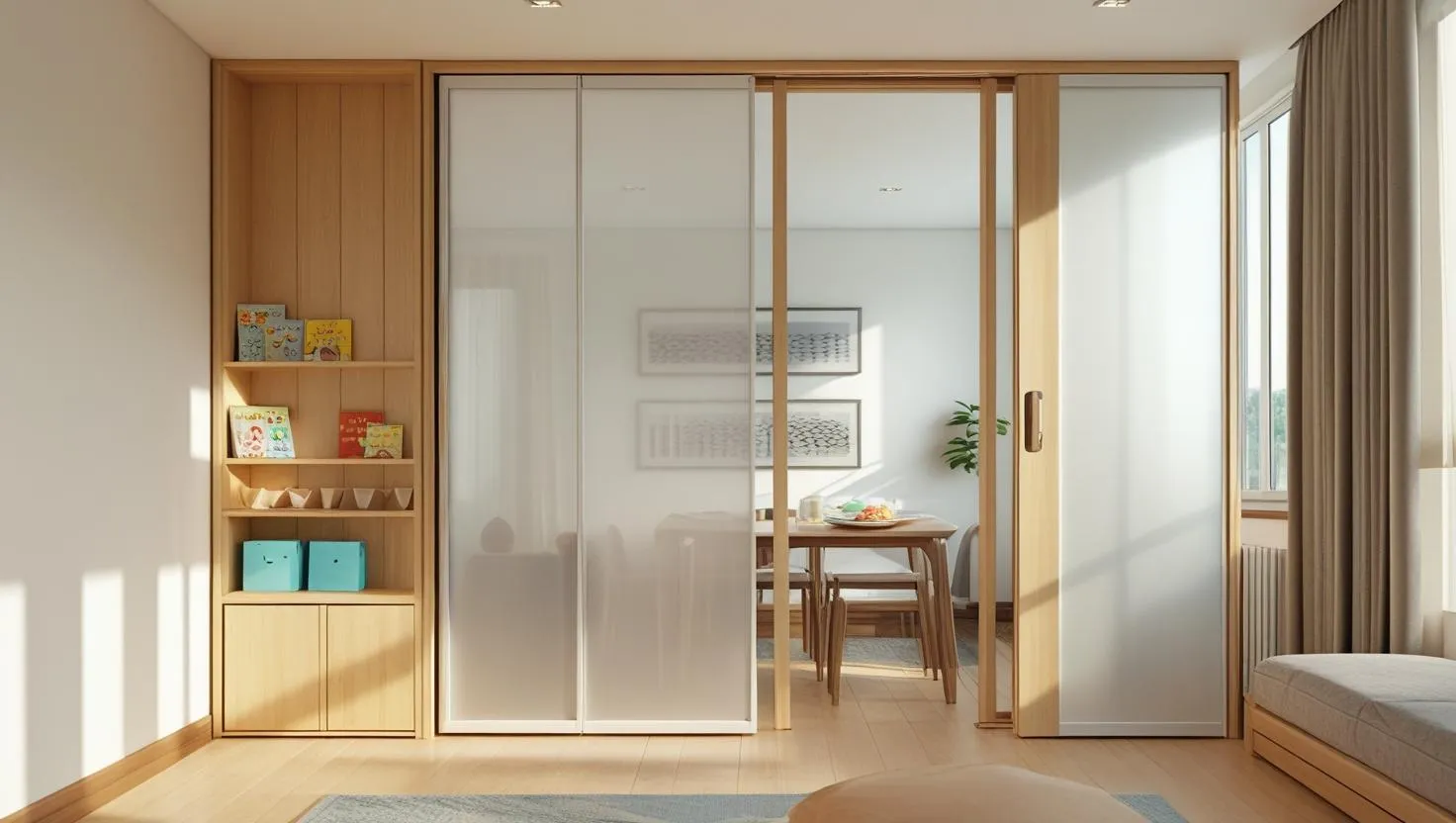 可動式パーテーションで柔軟に空間を切り替える