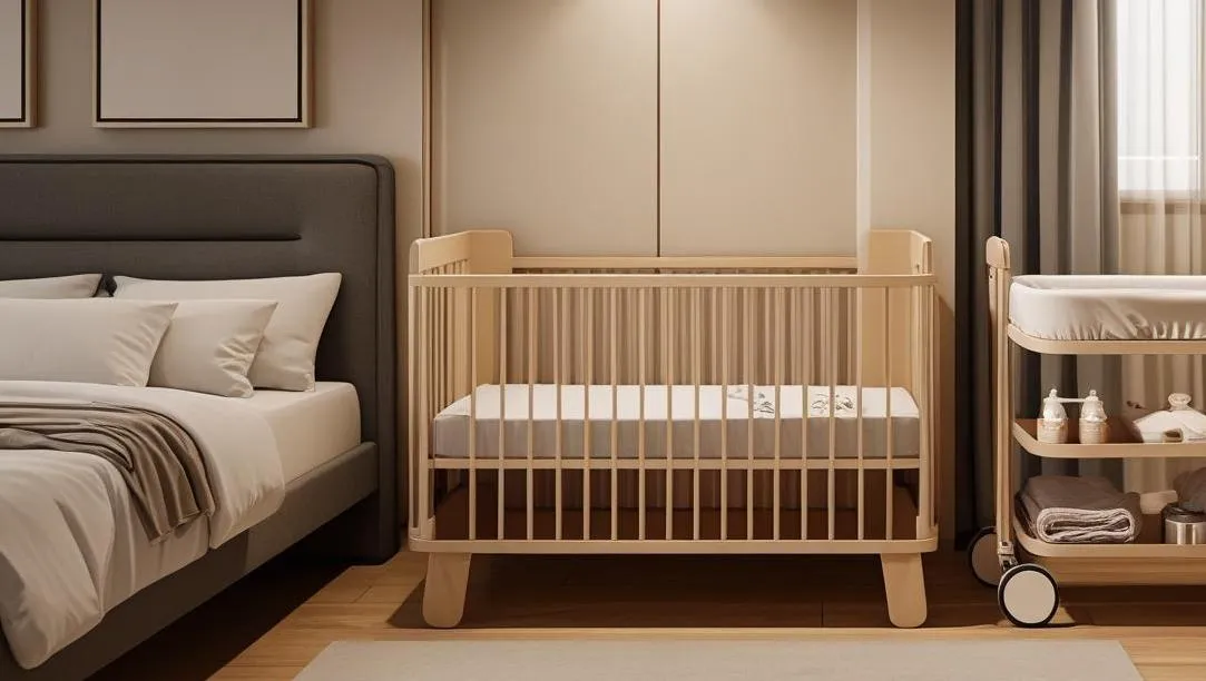 寝室とベビーベッドを近接させた夜間の便利レイアウト