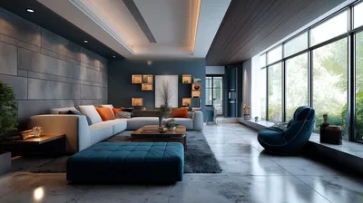 Modern Luxury Living Room with Dramatic Contrast