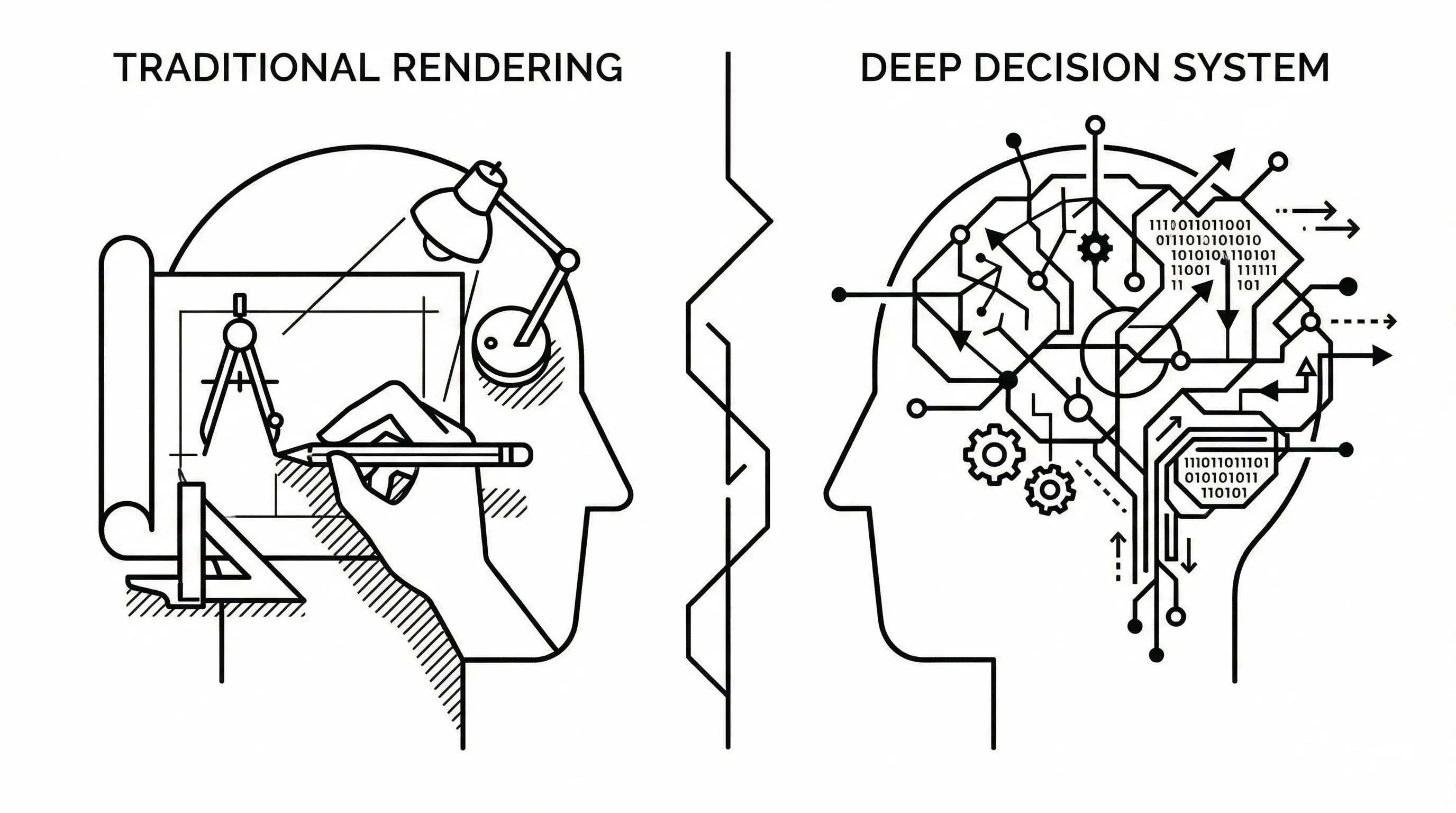 Comparison between manual hand drawing and computer brain systems for creating interior design drawing projects